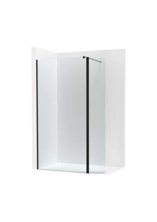 DHF - Divisória para duche com 1 elemento fixo, tirante na parede oposta e porta com abertura de 180°