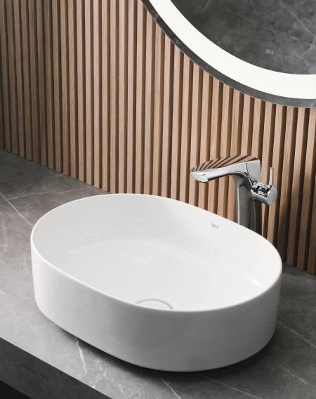 Textures for bathrooms. Roca natural stone basin