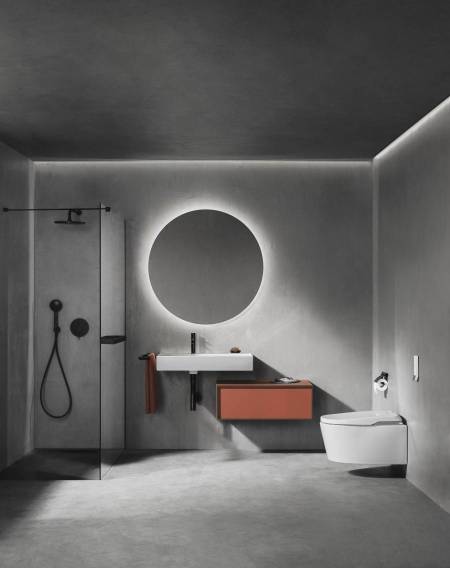 Remodelar a casa de banho com espelho redondo com iluminação LED